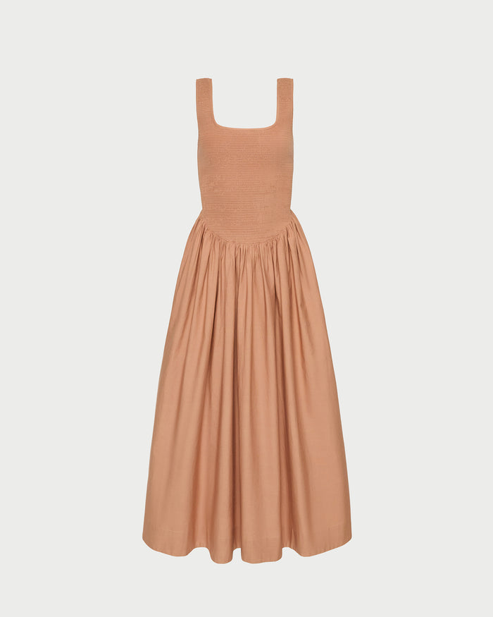 Estelle Dress in light brown cotton.