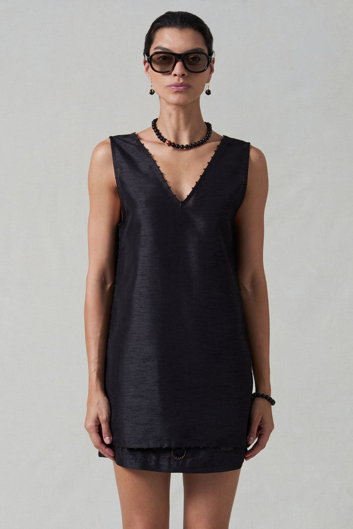 Exaggerated Dupioni Tank Black