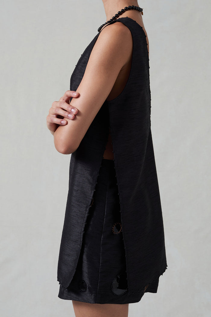 Exaggerated Dupioni Tank Black