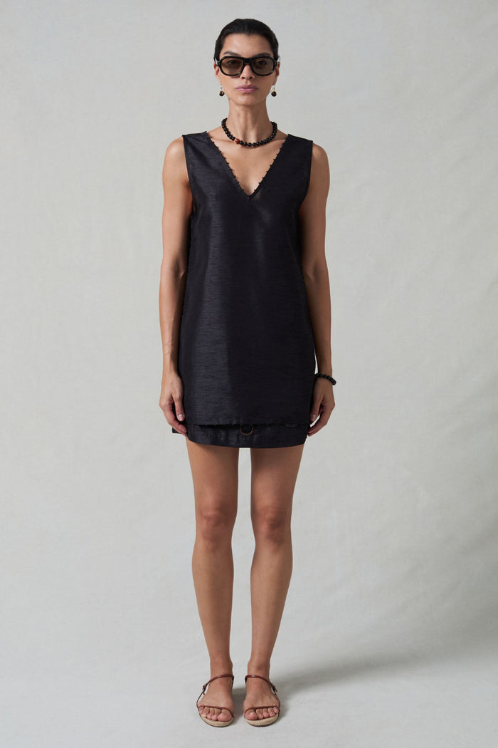Exaggerated Dupioni Tank Black