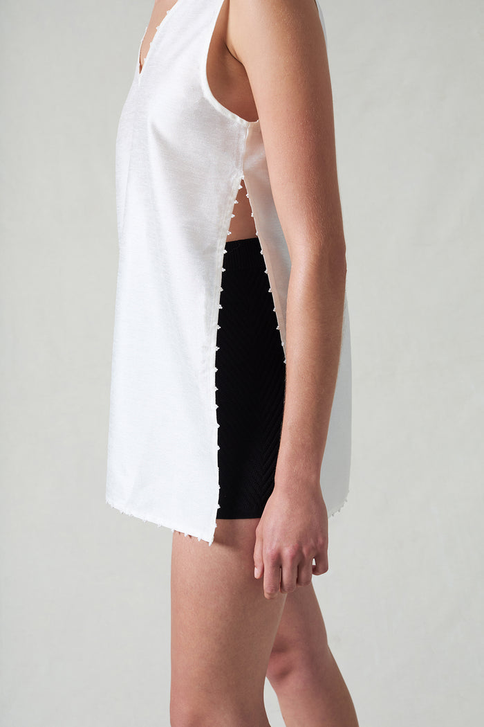 Exaggerated Dupioni Tank White