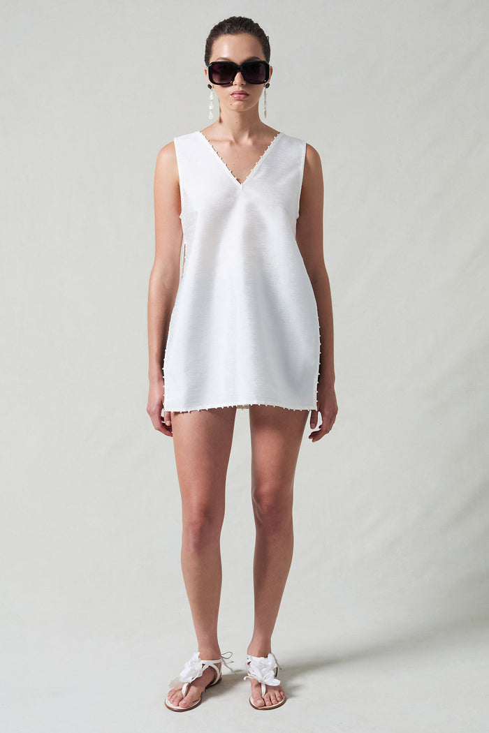 Exaggerated Dupioni Tank White