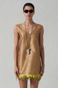 Feather Dupioni Tank Camel