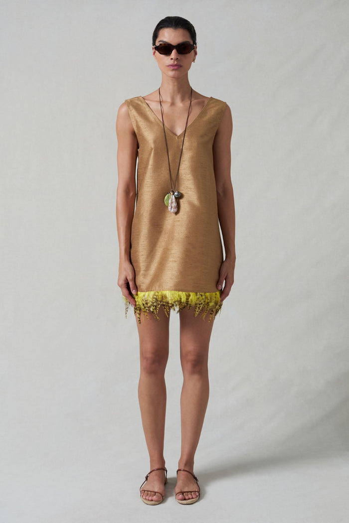 Feather Dupioni Tank Camel