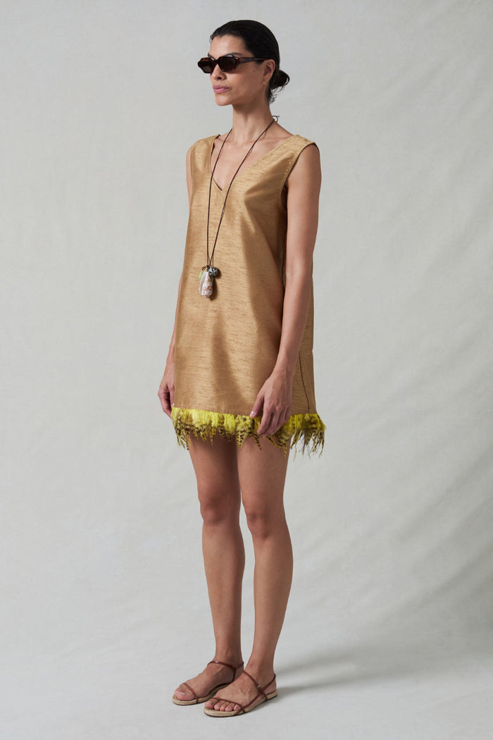 Feather Dupioni Tank Camel