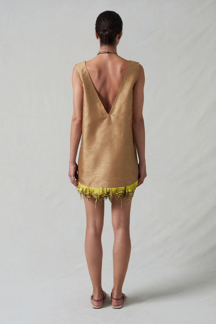 Feather Dupioni Tank Camel