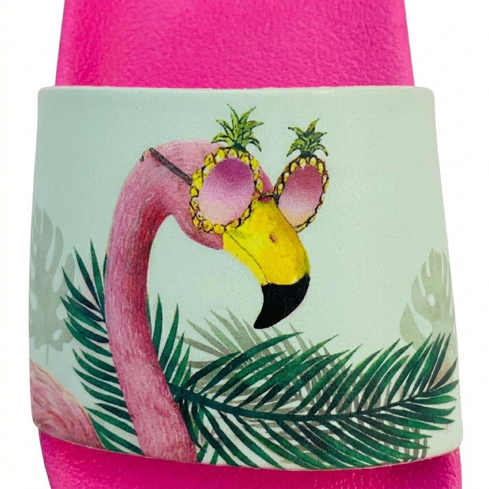 Flamingo Print Slide Sandals