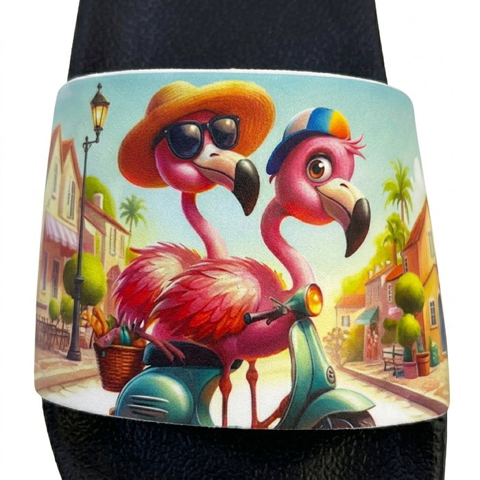 Flamingo Print Slide Sandals