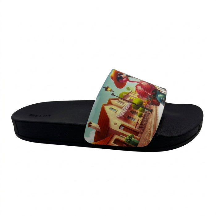 Flamingo Print Slide Sandals