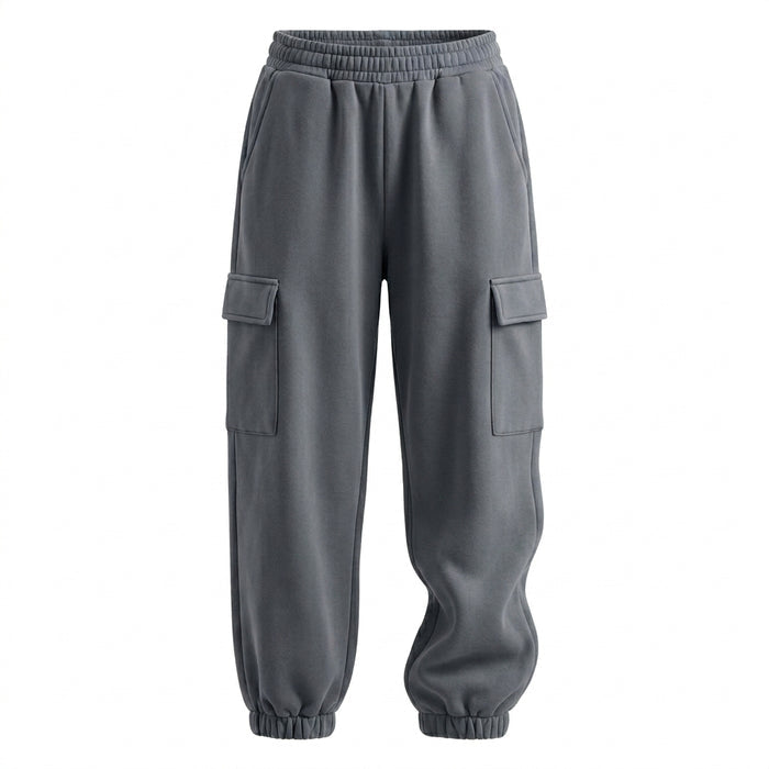 Fleece Cargo Jogger Pants With Elastic Waist