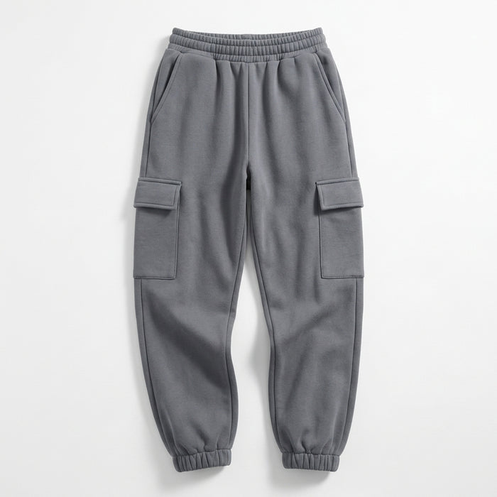 Fleece Cargo Jogger Pants With Elastic Waist