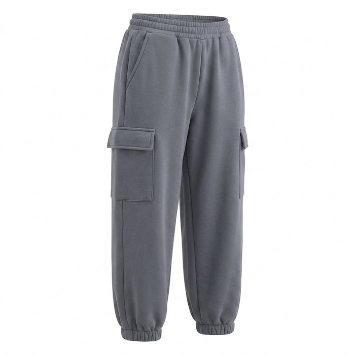 Fleece Cargo Jogger Pants With Elastic Waist