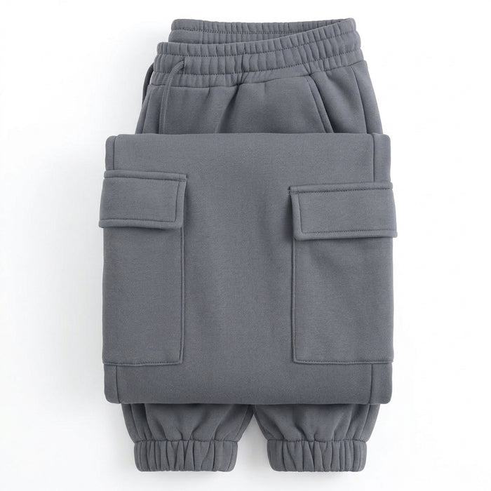 Fleece Cargo Jogger Pants With Elastic Waist