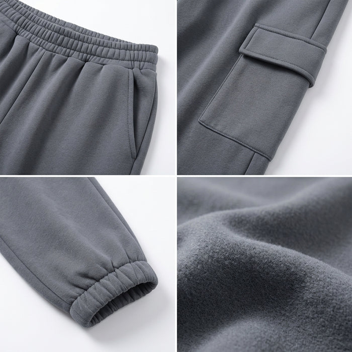Fleece Cargo Jogger Pants With Elastic Waist