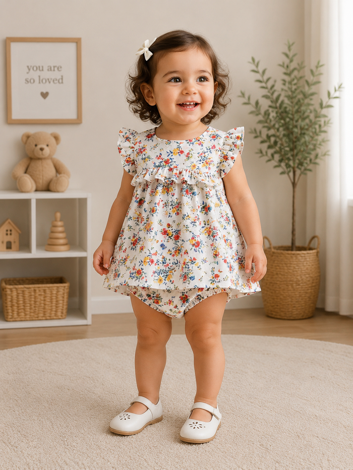 Floral Ruffle Dress With Matching Bloomers