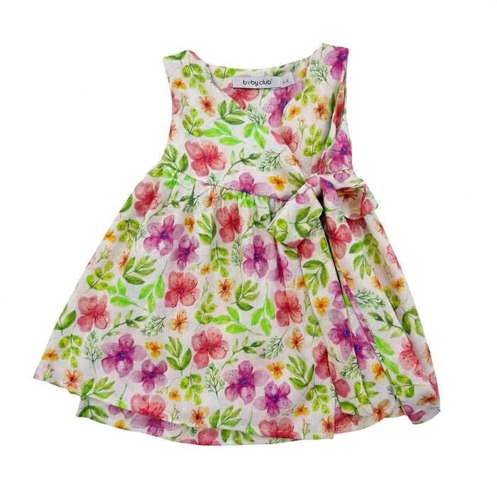 Floral Sleeveless Wrap Style Dress With Side Bow