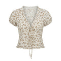 Floral Tie Front Blouse With Puff Sleeves