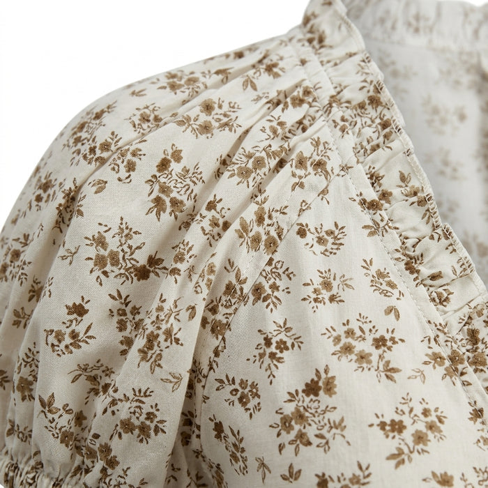 Floral Tie Front Blouse With Puff Sleeves
