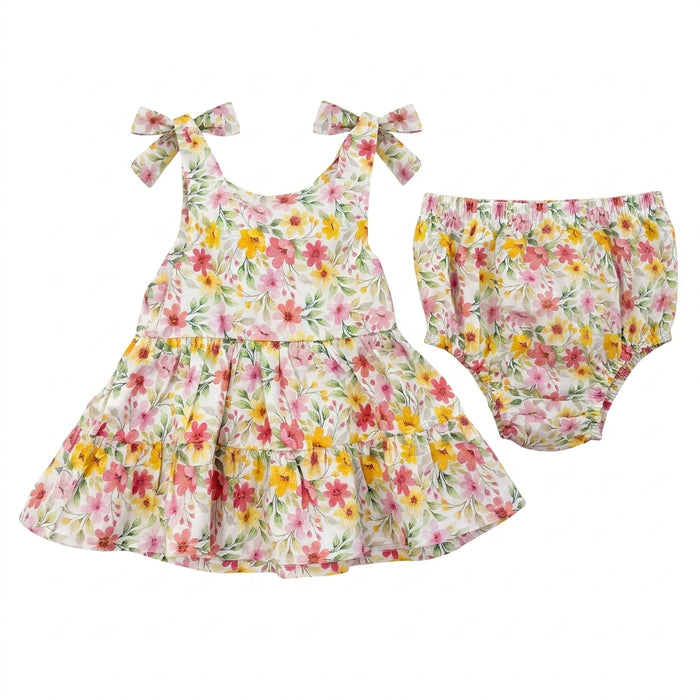 Floral Tiered Sleeveless Dress With Matching Bloomers