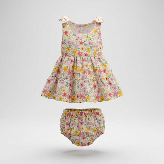 Floral Tiered Sleeveless Dress With Matching Bloomers