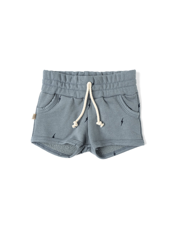 french terry retro short - bolts on mineral blue