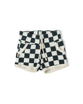 french terry retro short - jade checkerboard