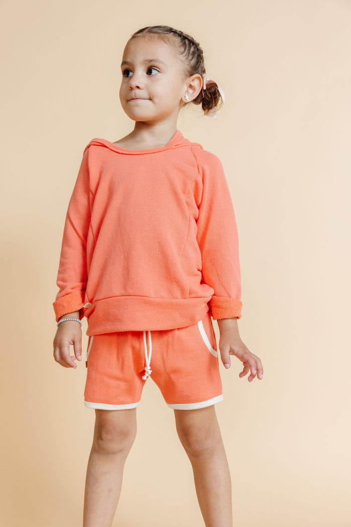 french terry retro short - living coral