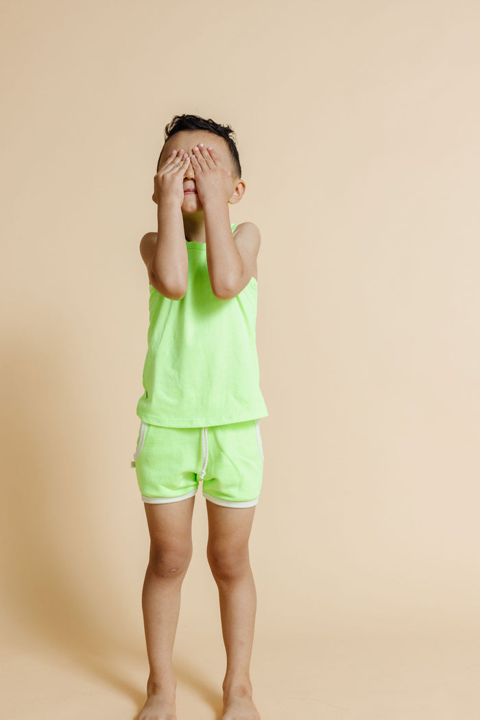 french terry retro short - neon green