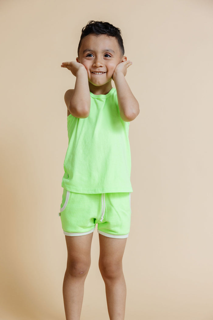 french terry retro short - neon green