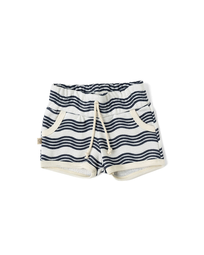 french terry retro short - wavy lines