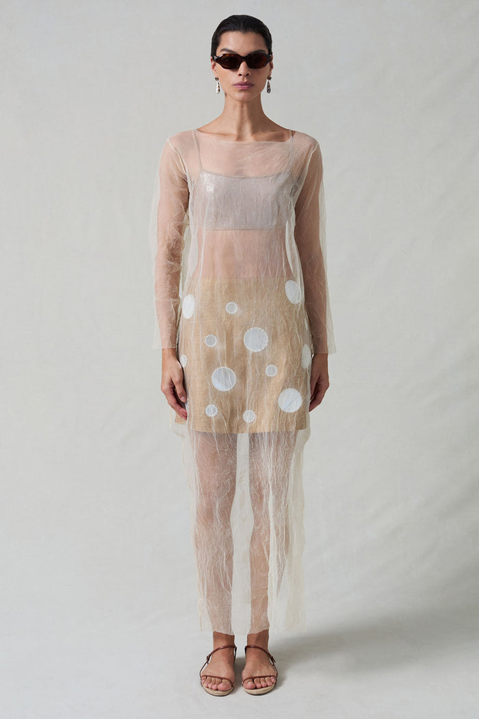 Ghost Crinkle Mesh Overlay Ivory
