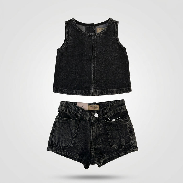 Girls 2 Piece Denim Top And Shorts Set