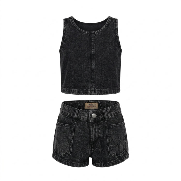 Girls 2 Piece Denim Top And Shorts Set