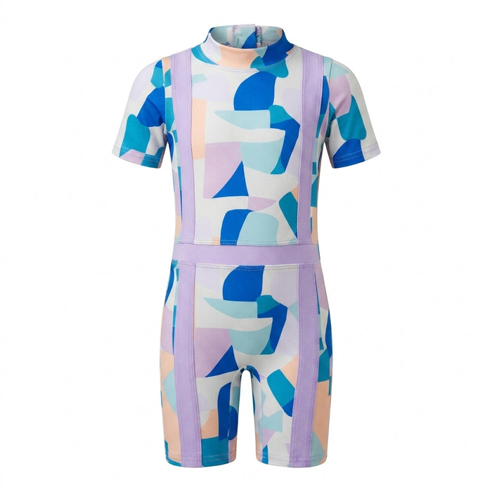 Girls Abstract Print Short Sleeve Swimsuit