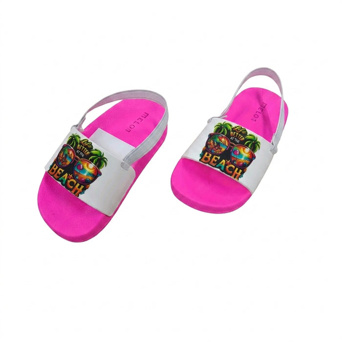 Girls Beach Graphic Slide Sandals With Back Strap