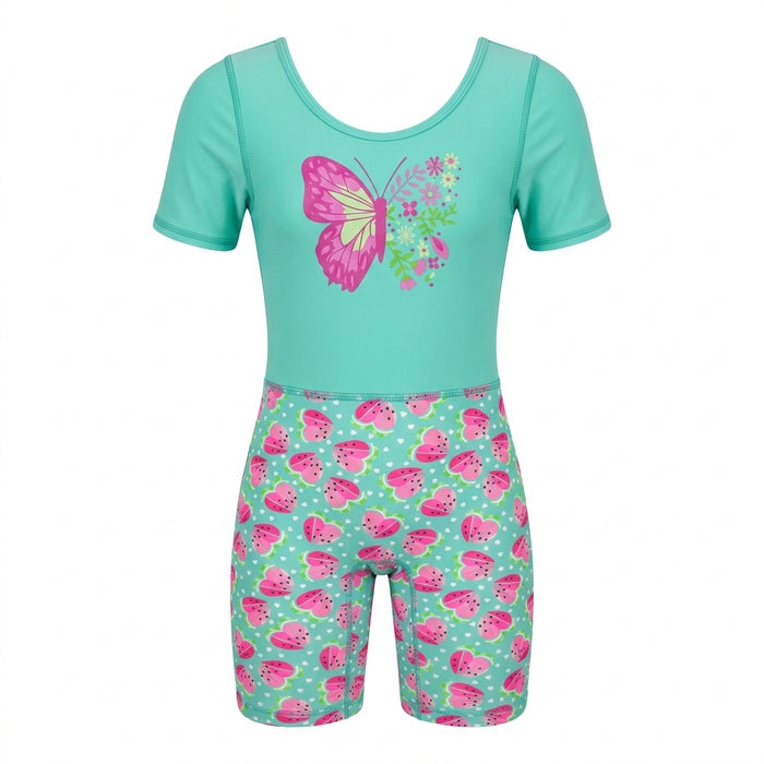 Girls Butterfly Print Swim Romper