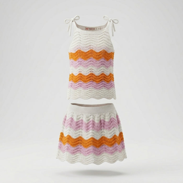 Girls Crochet Knit Chevron Top And Skirt Set