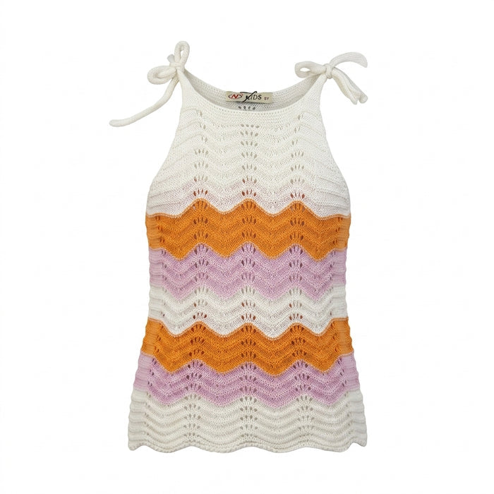 Girls Crochet Knit Chevron Top And Skirt Set