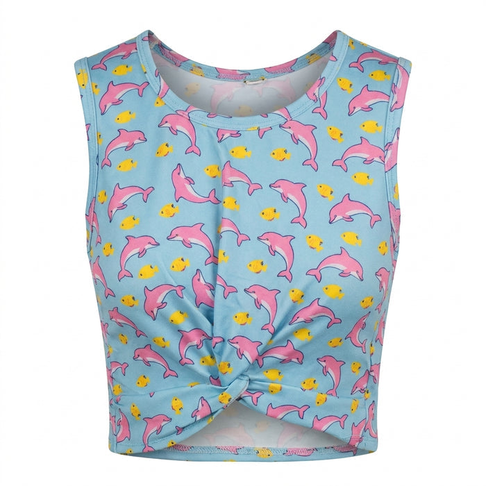 Girls Dolphin Print Sleeveless Top And Shorts Set