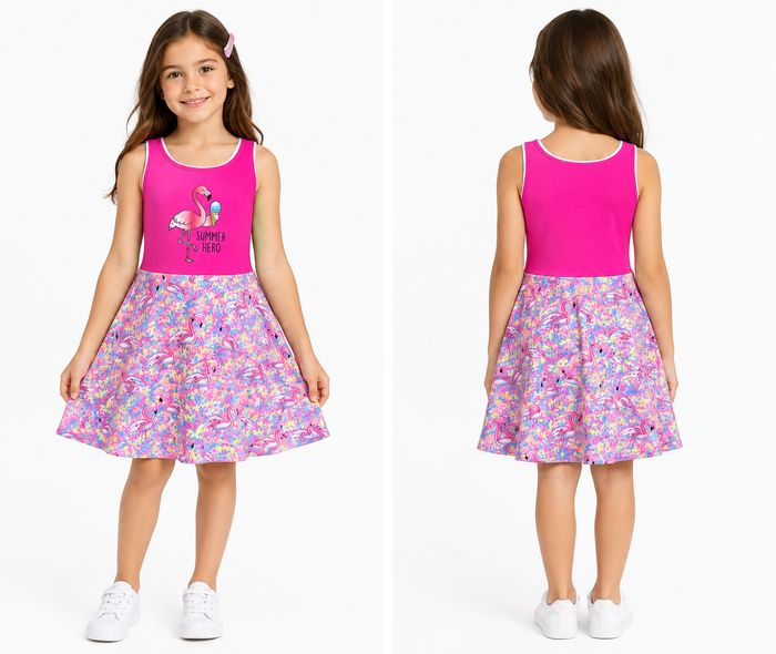 Girls Flamingo Print Swim Dress