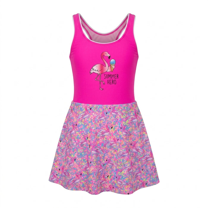 Girls Flamingo Print Swim Dress