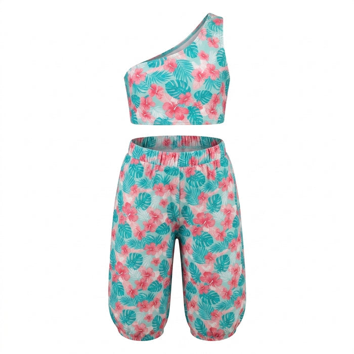 Girls Floral One Shoulder Swim Set