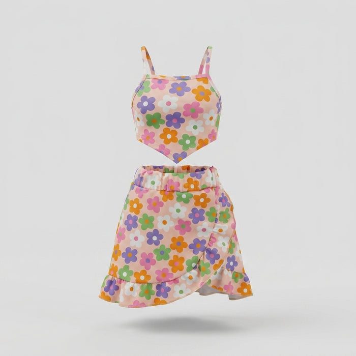 Girls Floral Print Cami Top And Wrap Skirt Set