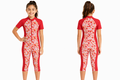 Girls Floral Print Short Sleeve Swimsuit