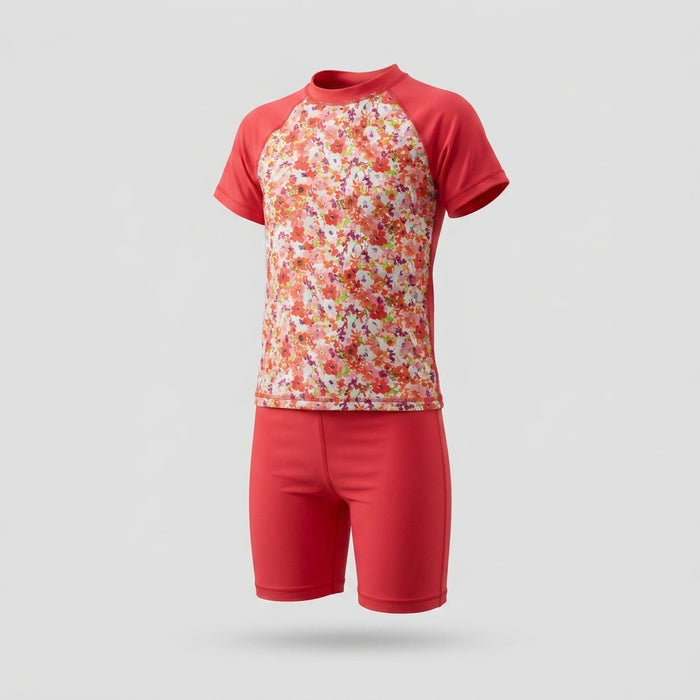 Girls Floral Short Sleeve Swim Set
