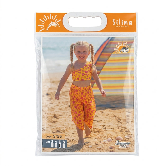Girls Floral Two Piece Swimwear Set With Beach Pants