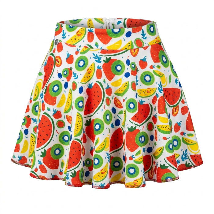 Girls Fruit Print Ruffle Collar Sleeveless Top And Skirt Set