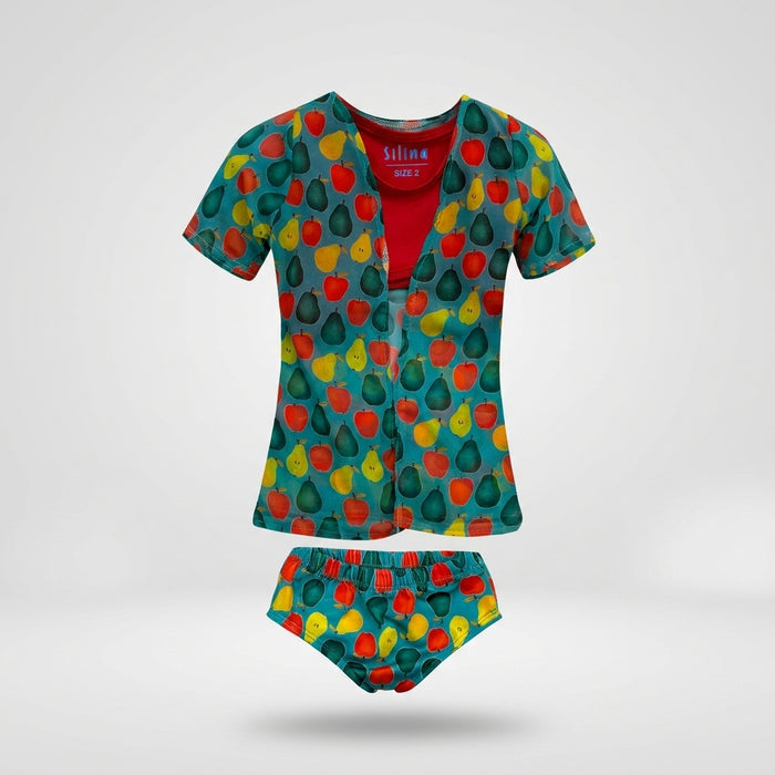 Girls Fruit Print Short Sleeve Swim Set