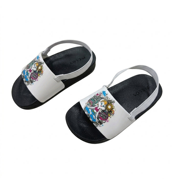 Girls Graphic Print Slide Sandals With Back Strap
