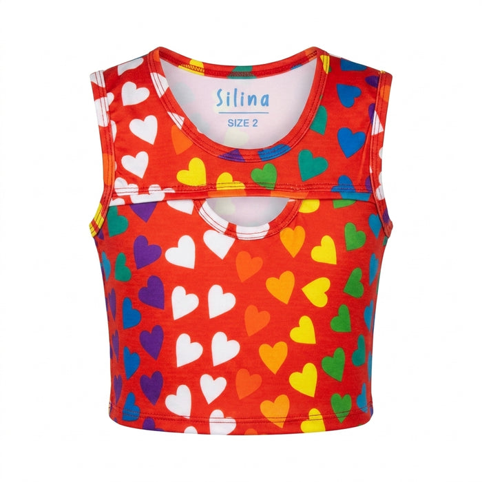 Girls Heart Print Sleeveless Top And Shorts Set